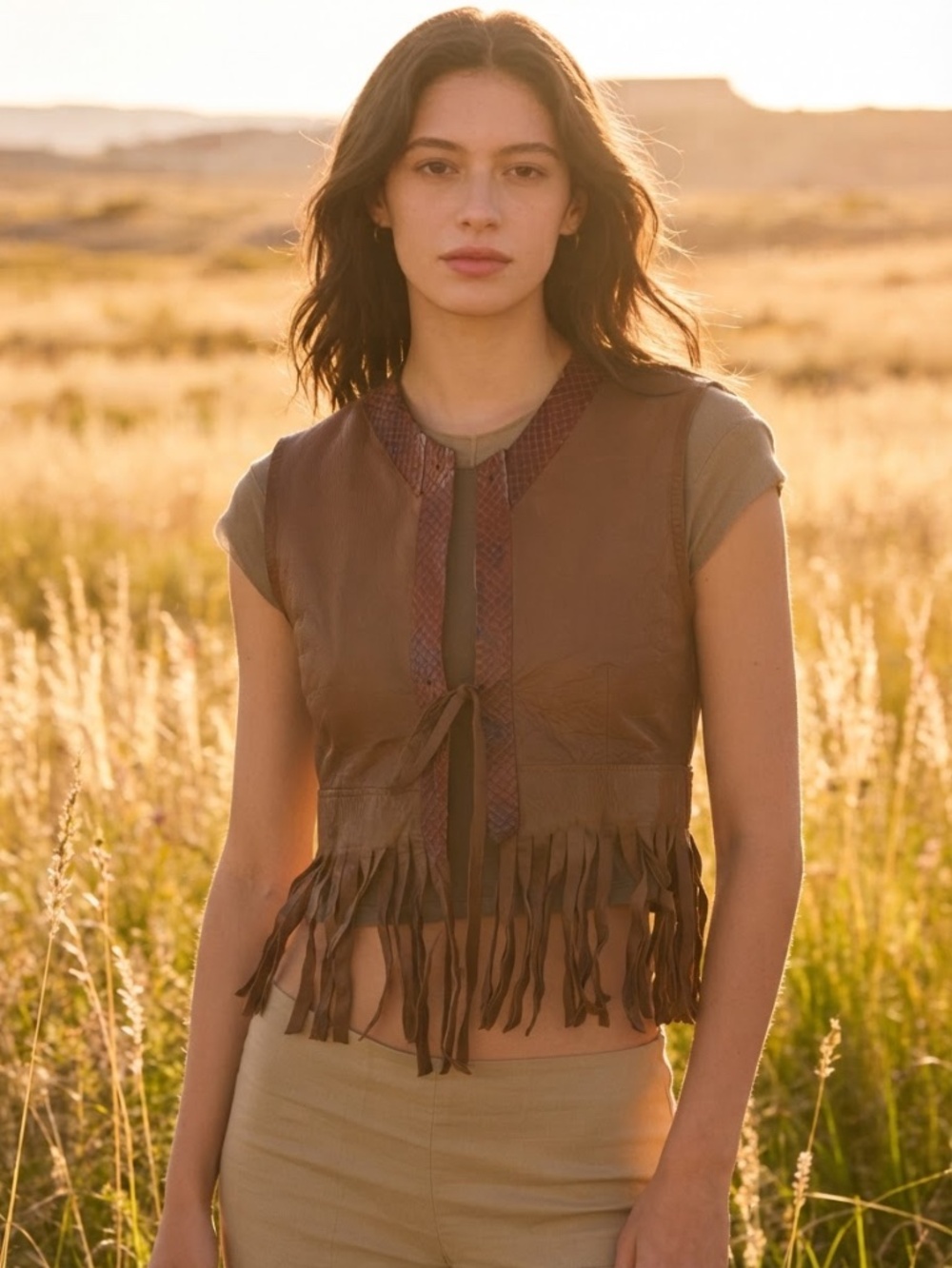 Vintage leather fringed vest size small